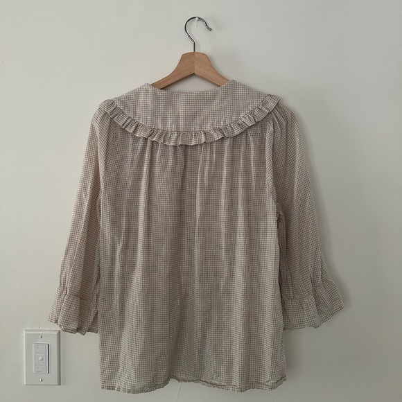 Neuflora Brown and Cream Ruffle Gingham Blouse - Picture 5 of 5